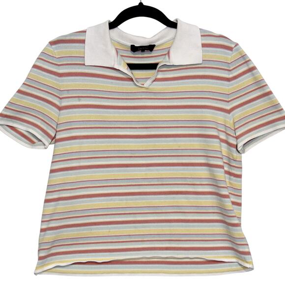 MaxMara Weekend Made in Italy Striped Pastel Knit Short Sleeve Crop Top XL - Picture 2 of 6